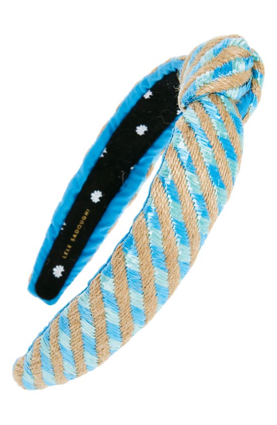 Shop Lele Sadoughi Raffia Stripe Knot Headband In Ocean Stripe