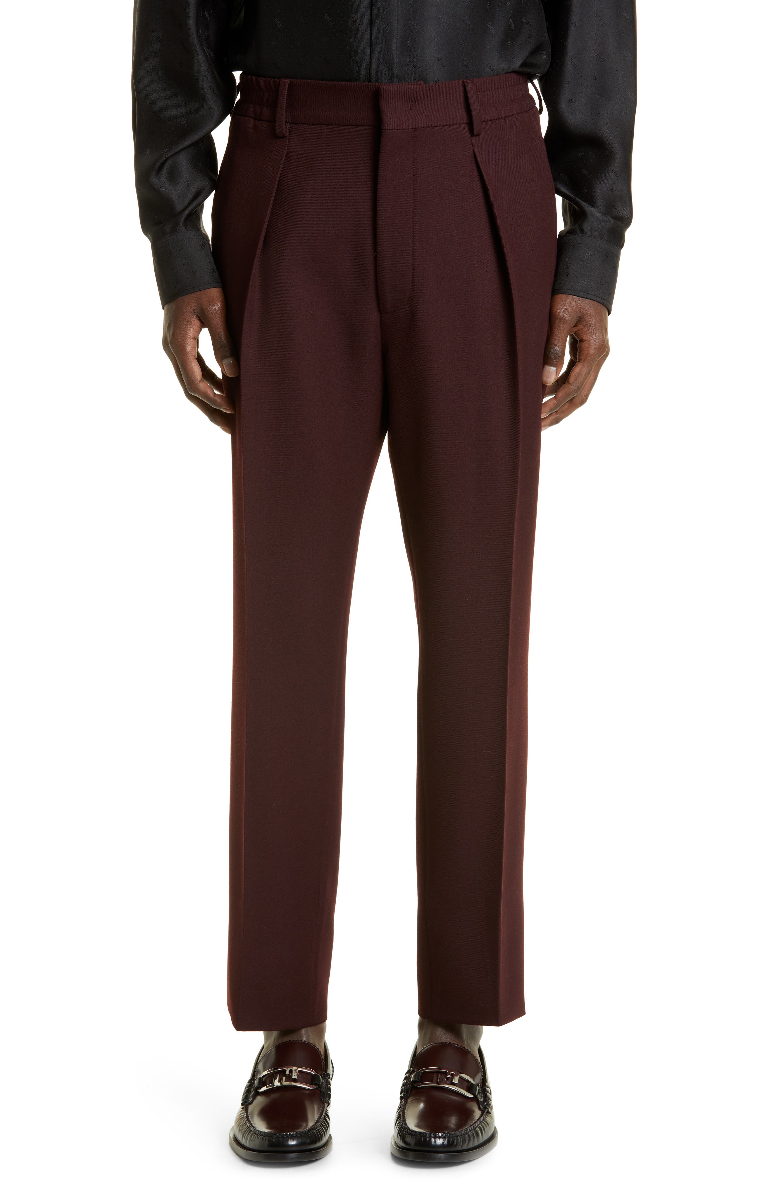 maroon suit trousers