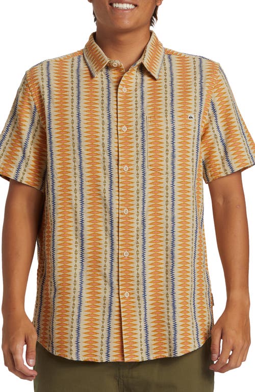 Quiksilver Vibrations Jacquard Short Sleeve Button-up Shirt In Oyster/white Dobby Stripe