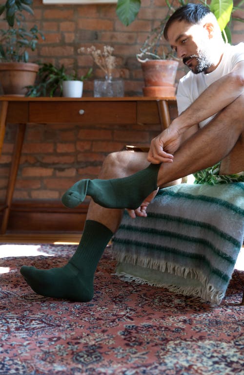 Druthers Nyc Organic Cotton Everyday Crew Sock In Olive