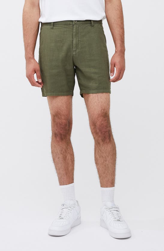French Connection Linen Blend Shorts In Olive