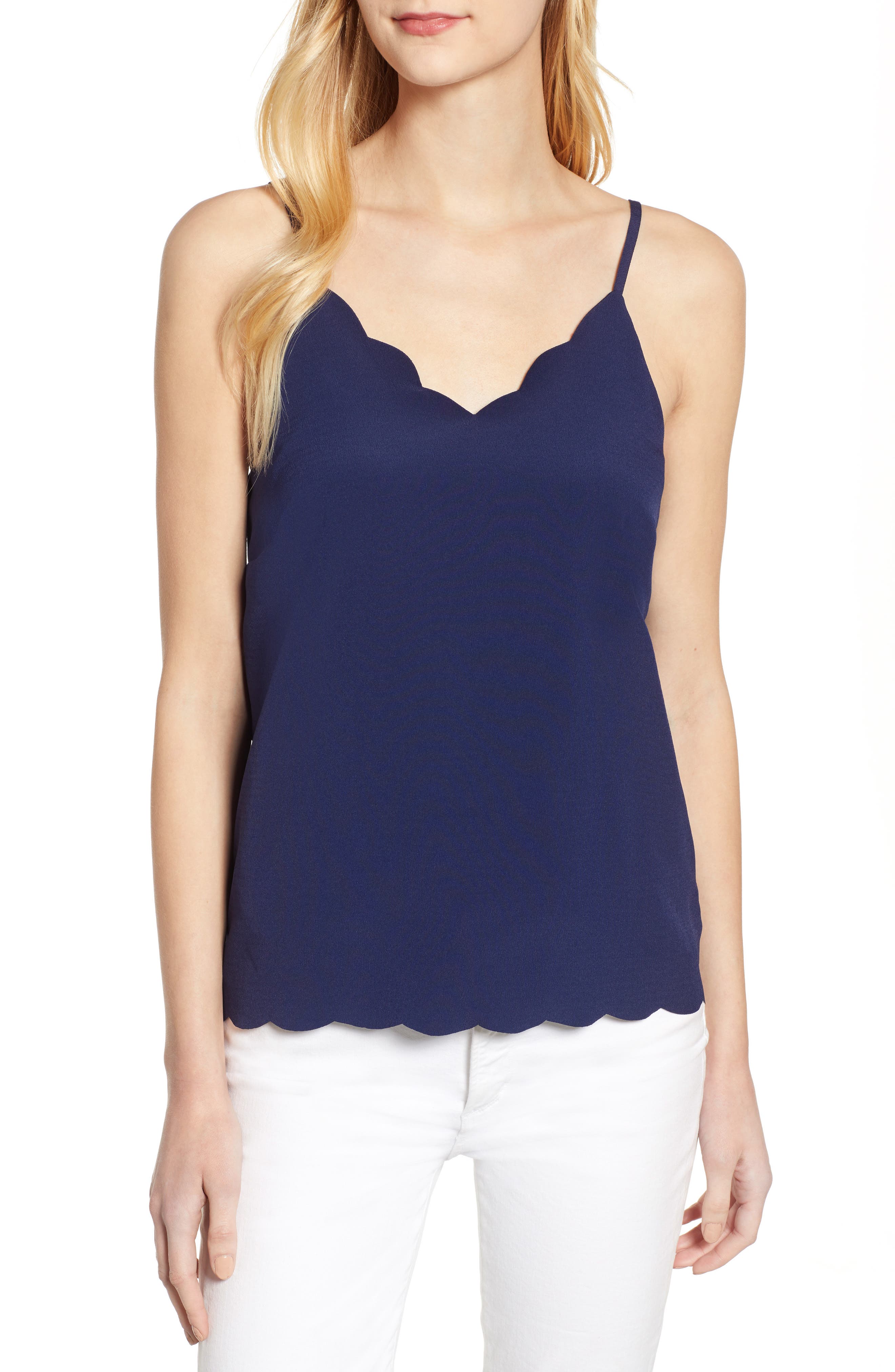 Petite Halogen Scallop Detail Camisole, Blue