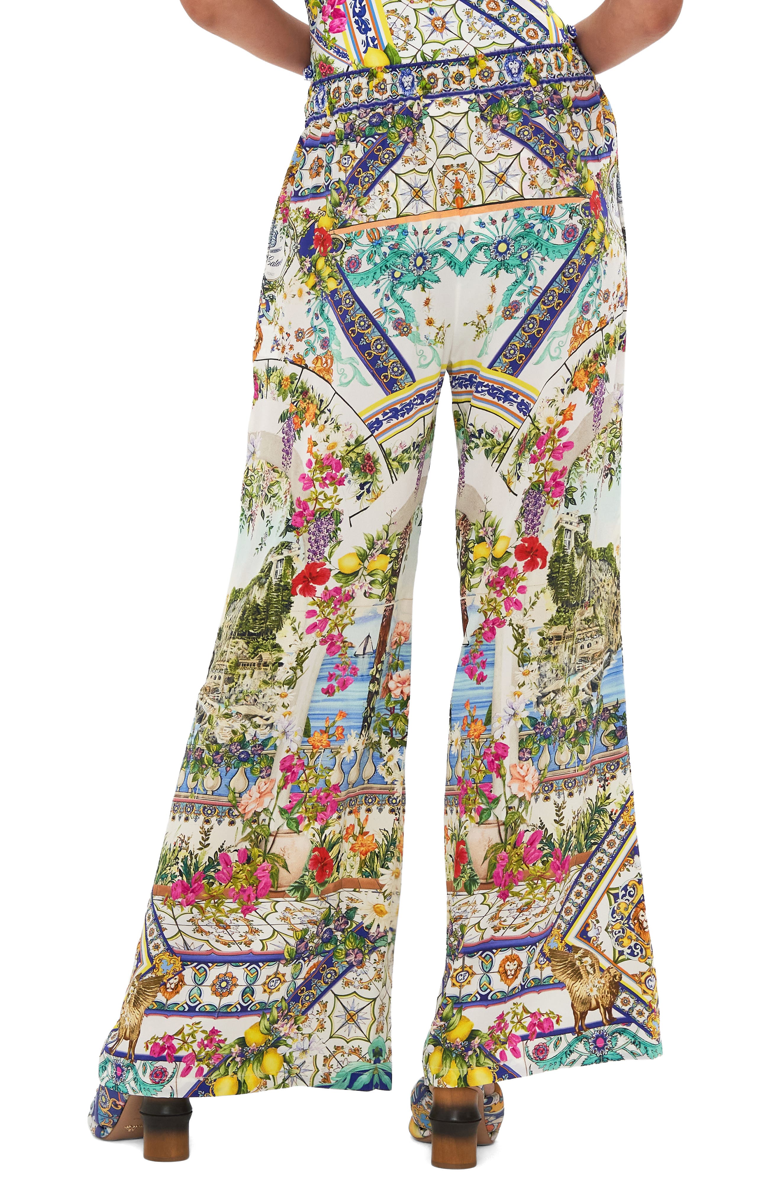 Lillian Silk Wide-Leg Pant Grey Multi Watercolor Butterfly main image 1