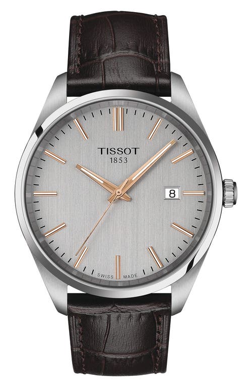Tissot PR 100 Classic Leather Strap Watch, 40mm in Silver at Nordstrom