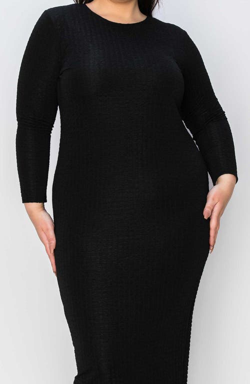 Shop L I V D Kylo Textured Long Sleeve Midi Dress In Black