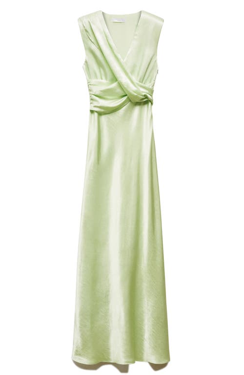 Mango Twist Waist Sleeveless Satin Gown In Green