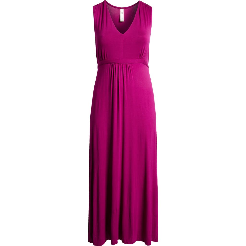 24seven Comfort Apparel Sleeveless Jersey Maxi Dress In Magenta