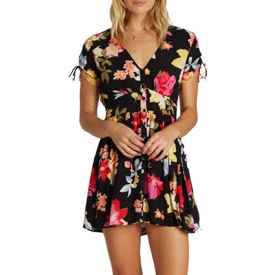 Billabong Twirl Twist Floral Print Minidress, Black