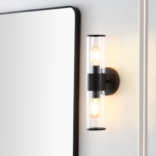 Jonathan Y Quinn 2-light Mid-century Modern Iron/acrylic Led Sconce In Oil Rubbed Bronze/clear
