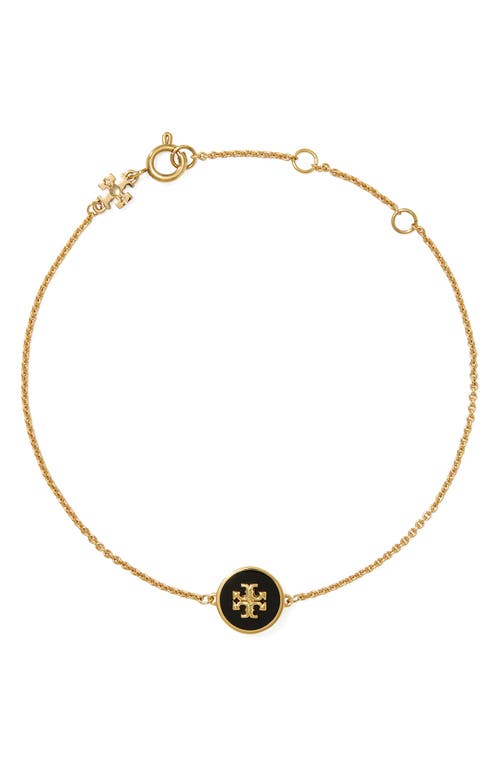 Shop Tory Burch Kira Enamel Pendant Chain Bracelet In Tory Gold/black