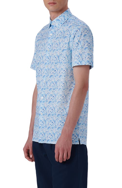 BUGATCHI BUGATCHI MILO OOOHCOTTON® LEAF PRINT SHORT SLEEVE BUTTON-UP SHIRT 