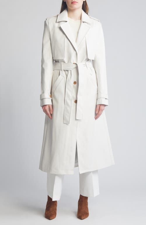 Bardot Tie Waist Faux Leather Trench Coat in Ivory at Nordstrom, Size Large