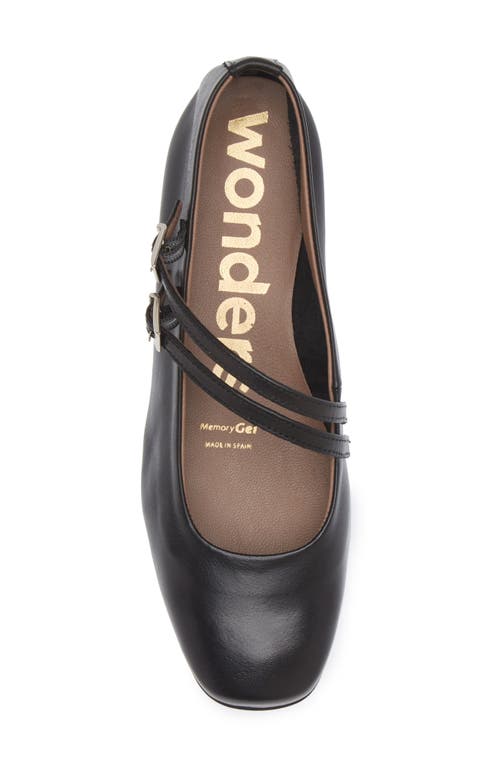 Wonders Asymmetric Double Strap Flat In Black Leather