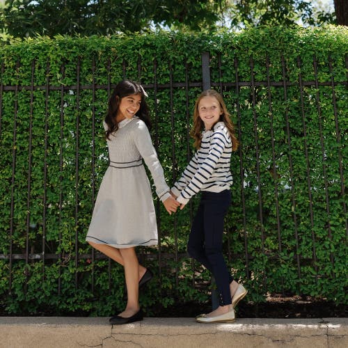 Shop Hope & Henry Girls' Organic French Collared Keyhole Sweater, Kids In Navy Breton Stripe With Collar