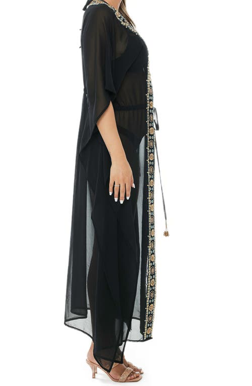 Ranee's Ranees Embellished Mesh Woven Kaftan Coverup In Black