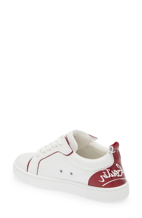 Shop Christian Louboutin Kids' Funnyto Calfskin & Patent Leather Sneaker In Bianco/loubi/loubi