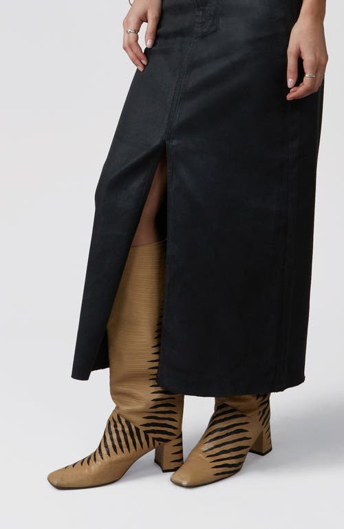 Shop Lola Jeans Halston High Rise Denim Maxi Skirt In Coated Black