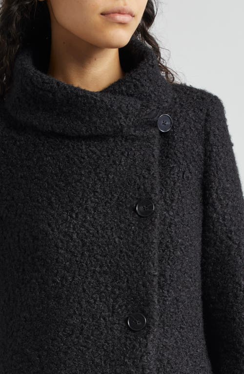 Shop Emporio Armani Asymmetric Bouclé Coat In Solid Black