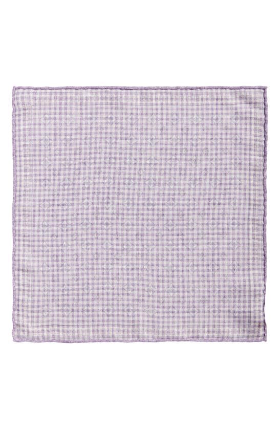 Shop Edward Armah Neat & Check Prints Reversible Silk Pocket Square In Lilac
