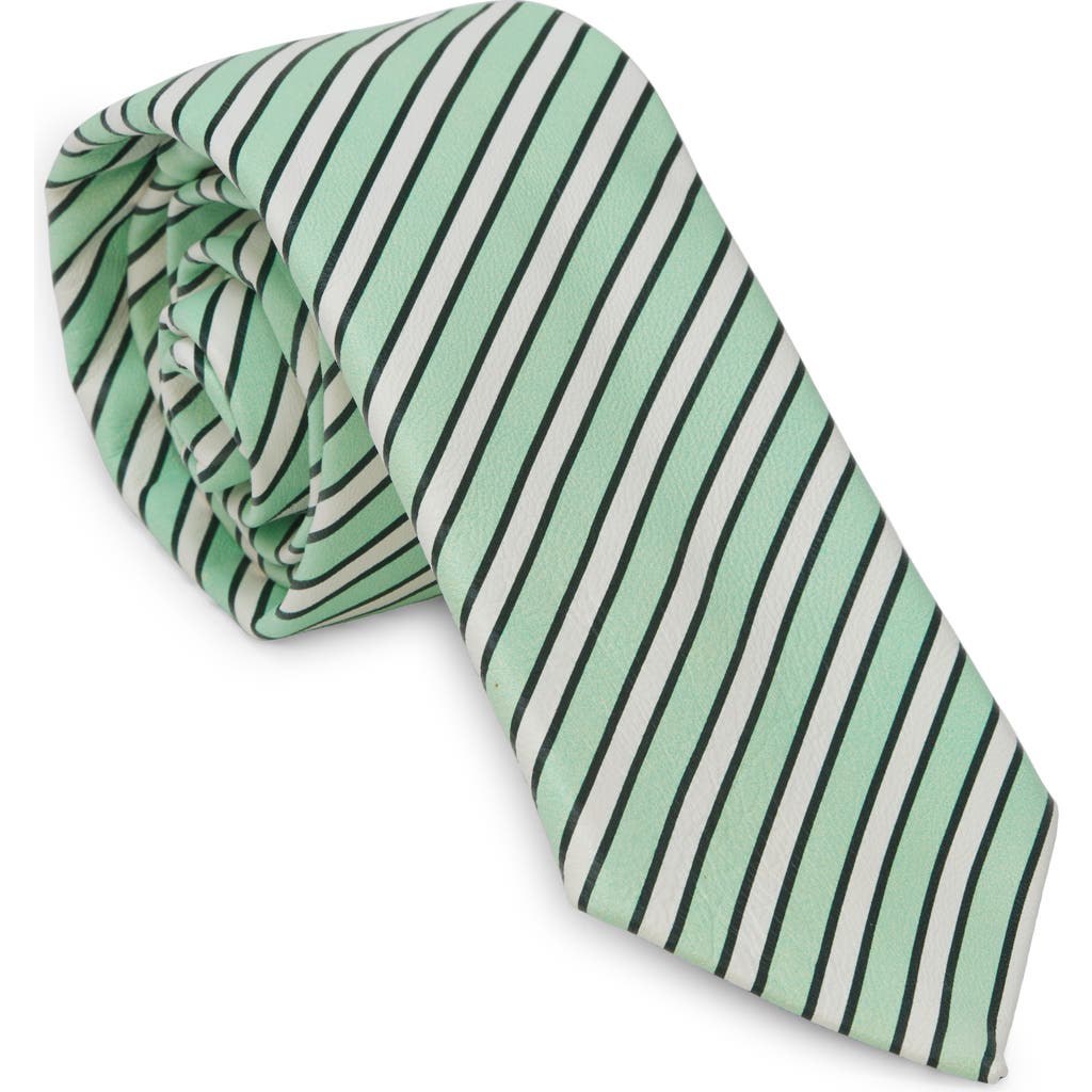 Bottega Veneta Stripe Lambskin Leather Tie In 1800 White/mint/green