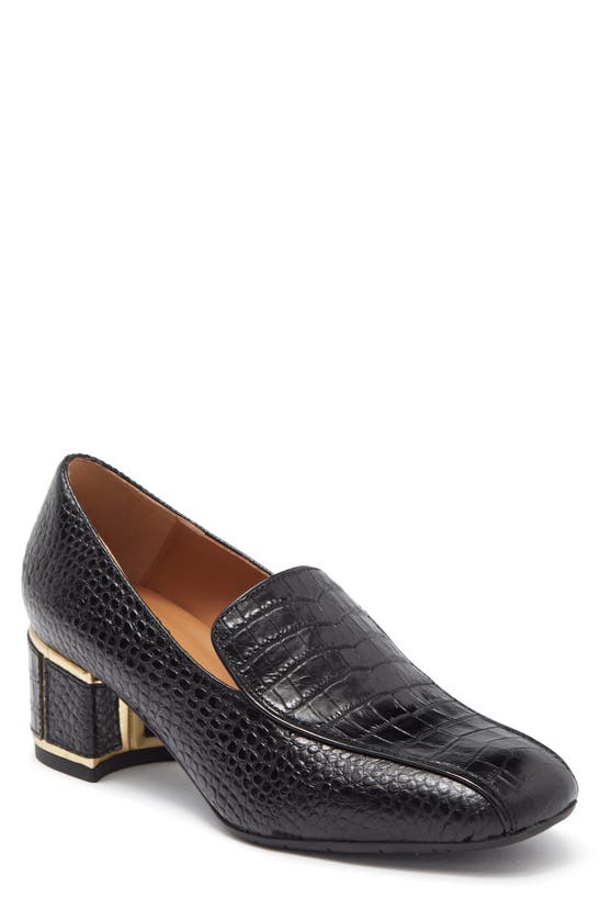 Aquatalia Tianna Croc Embossed Heeled Loafer In Black ModeSens