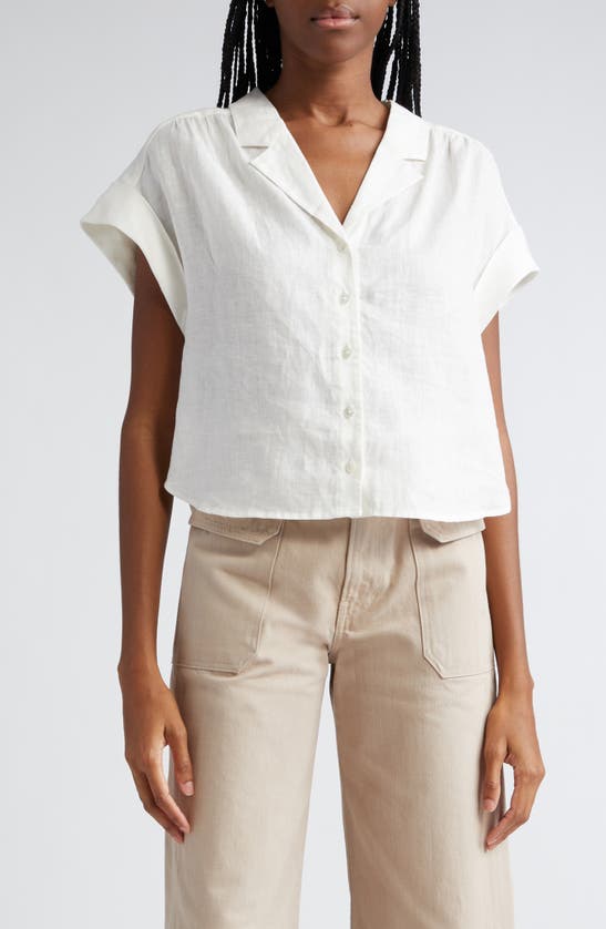 Shop Veronica Beard Kasa Linen Short Sleeve Button-up Shirt In White