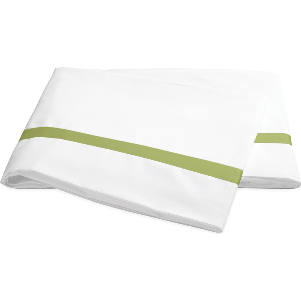 Matouk Lowell 600 Thread Count Flat Sheet In White/grass