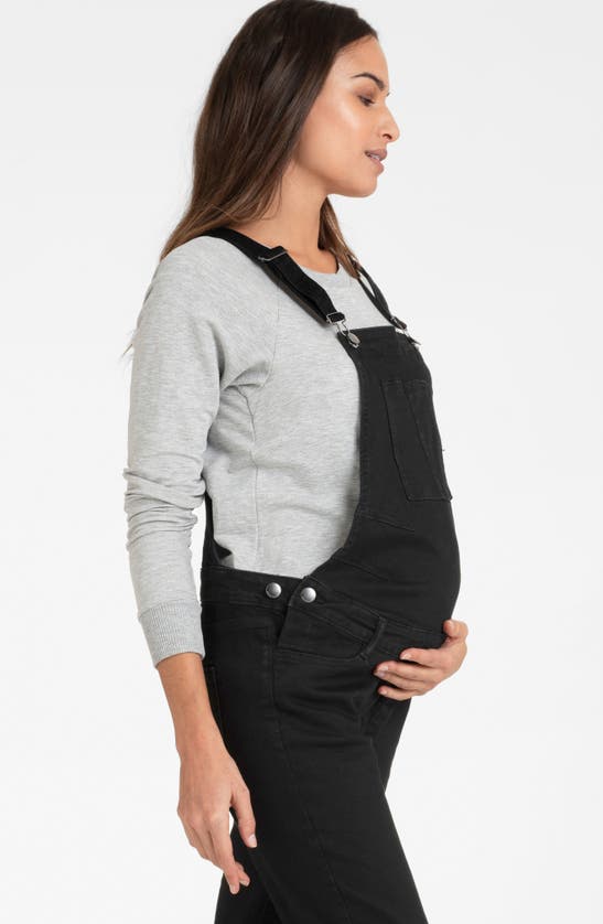 Shop Seraphine Denim Maternity Overalls In Black