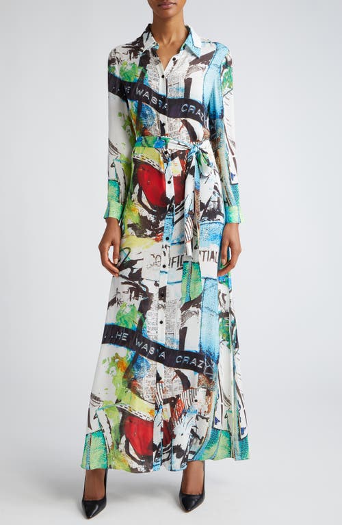 Alice + Olivia Chassidy Abstract Print Long Sleeve Maxi Shirtdress in Confidential