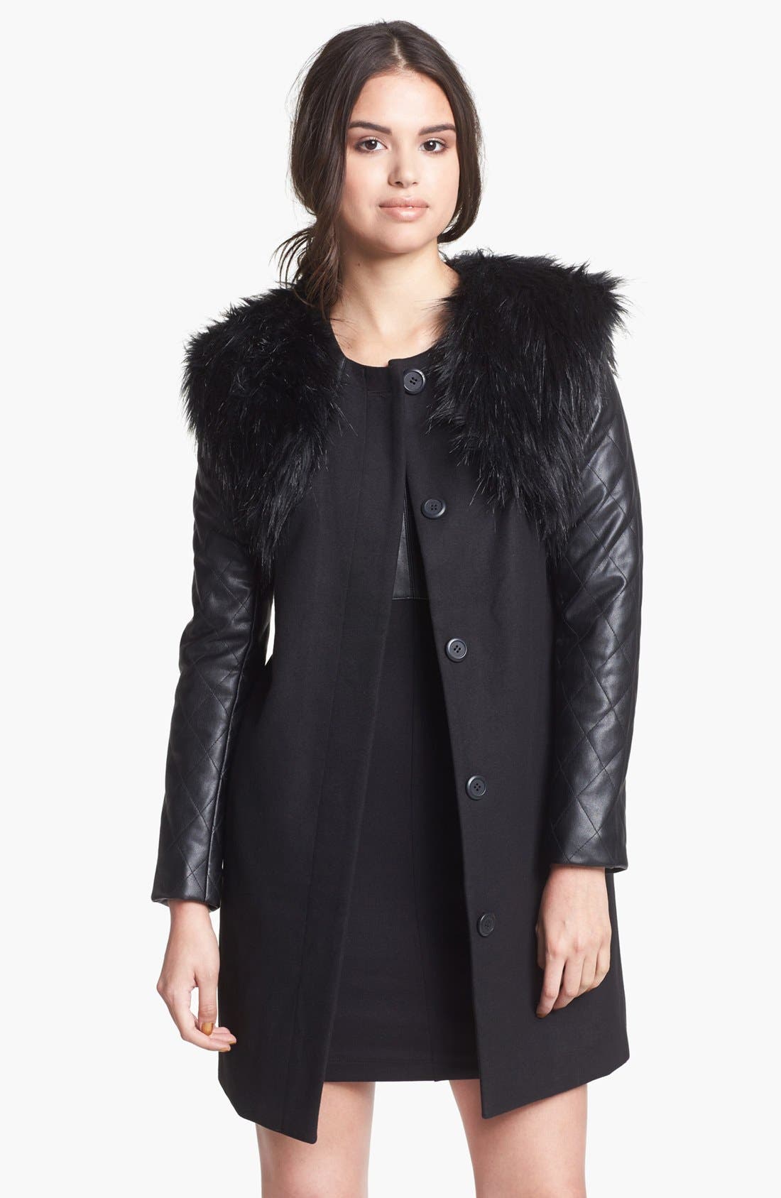 BB Dakota Mixed Media Coat With Detachable Faux Fur Vest | Nordstrom