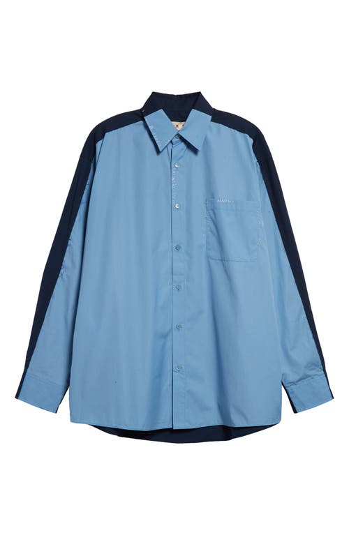 Shop Marni Colorblock Oversize Button-up Shirt In Sapphire