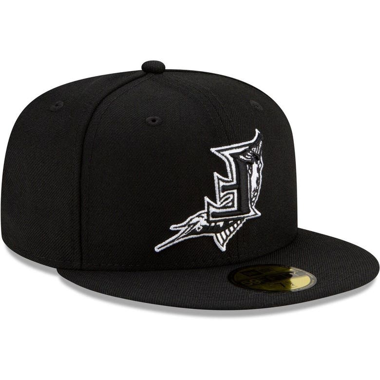 NEW ERA NEW ERA BLACK FLORIDA MARLINS UPSIDE DOWN LOGO 59FIFTY FITTED HAT