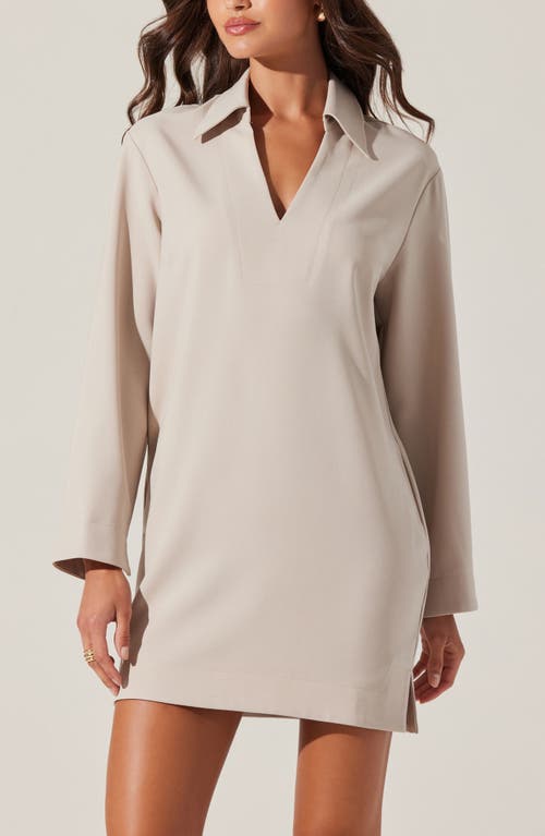 Astr The Label Collar Long Sleeve Shift Dress In Cream