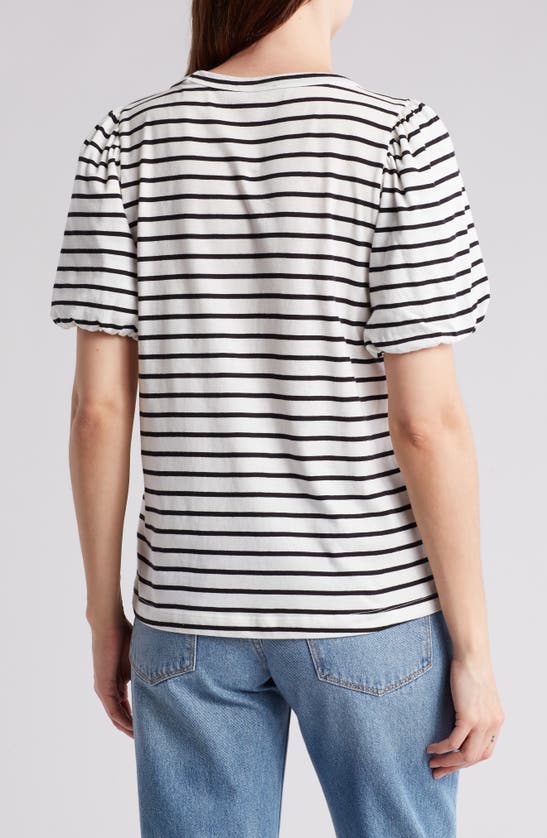 T Tahari Bubble Sleeve T-shirt In Ivory/ Indigo Stripe