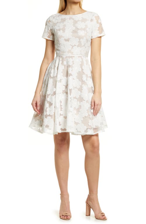 Floral Fit & Flare Cocktail Dress in White/Nude