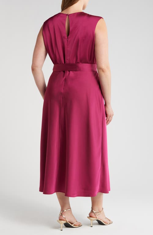 Shop Tahari Asl Cross Neck Satin Midi Dress In Mulberry