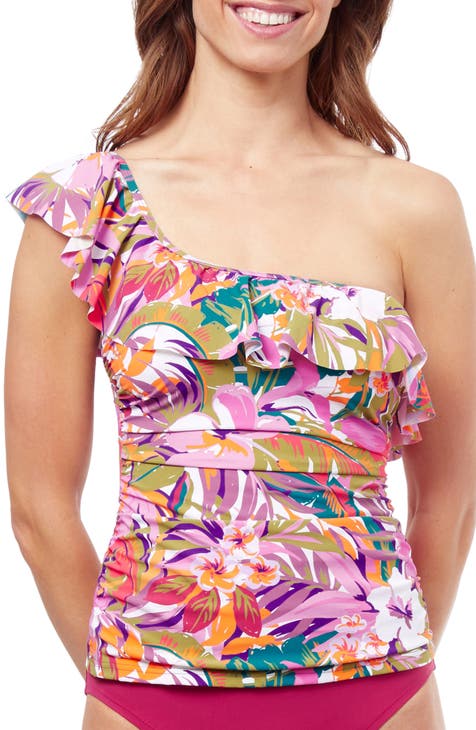 Ruffle One-Shoulder Tankini Top