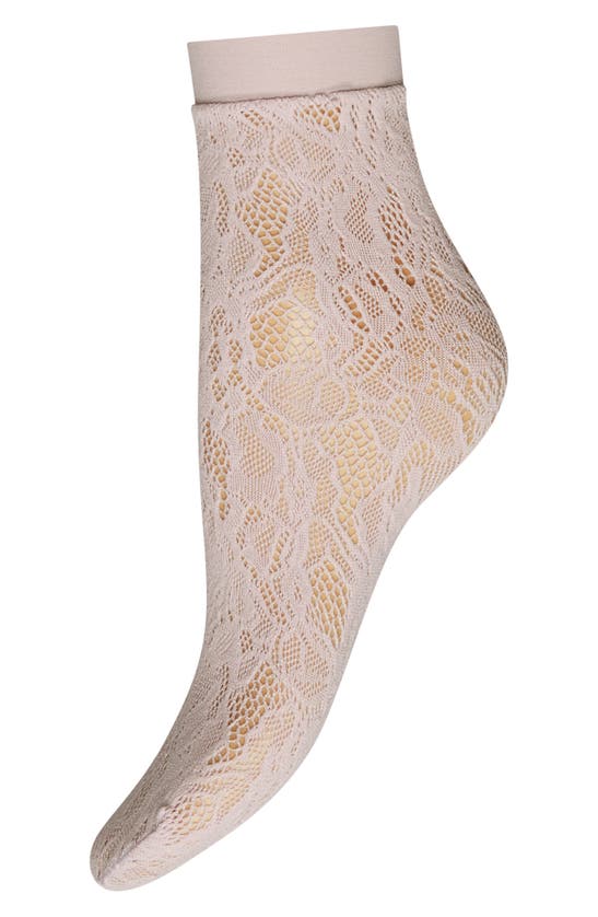 Shop Wolford Floral Net Crew Socks In Mauve