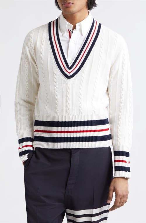 Thom Browne Aran Cable Stitch Cashmere Sweater White at Nordstrom,