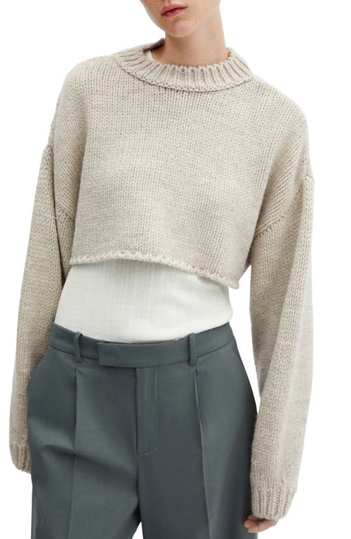 Mango Crewneck Crop Sweater In Light/pastel Grey