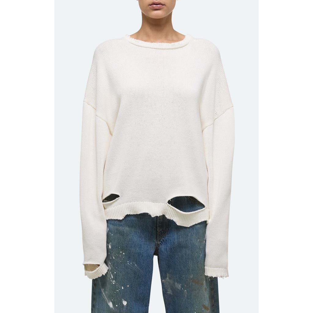 Helmut Lang Distressed Oversize Sweater In Ivory
