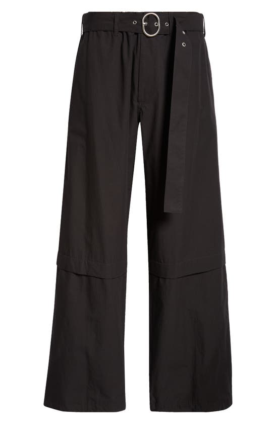 Shop Jil Sander Belted Wide Leg Cotton Trousers In 001-black