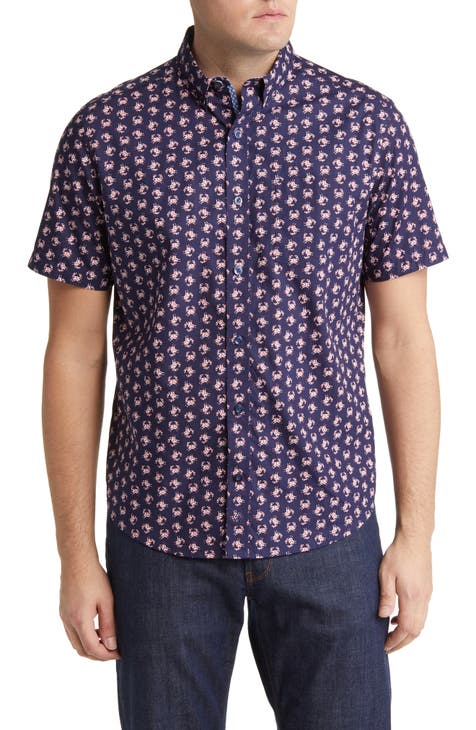 Crab Print Short Sleeve Button-Down Shirt