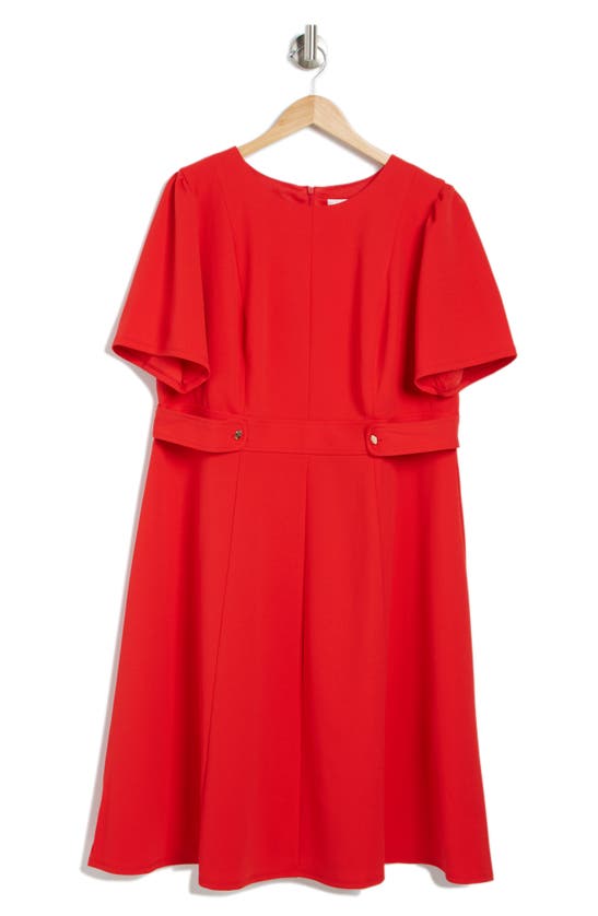 London Times Short Sleeve Fit & Flare Midi Dress In Red