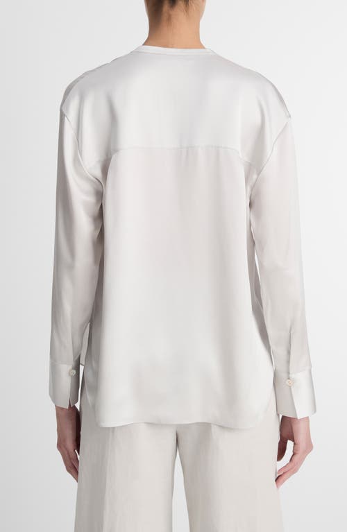 Shop Vince Band Collar Silk Button-up Shirt In Salt/glass