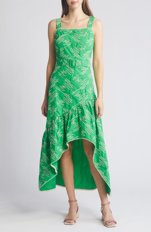 Simala Belted High-Low Dress in Emerald Green