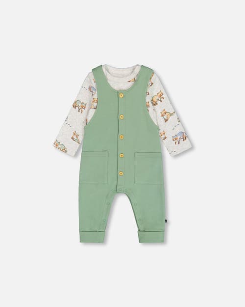 Shop Deux Par Deux Baby Boy's Organic Cotton Printed Bodysuit And Overall Set Green And Racoon In Green Bay