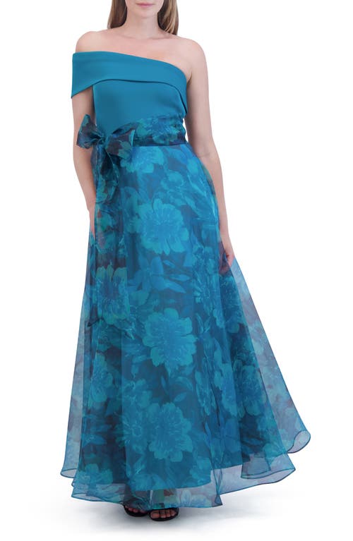 Eliza J Floral Print One-Shoulder Gown Tea at Nordstrom,