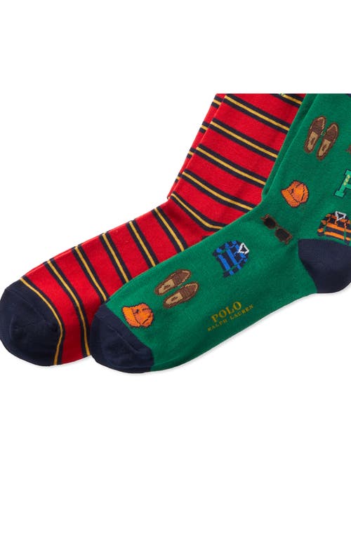 Shop Polo Ralph Lauren Assorted 2-pack Preppy Icon Dress Socks In Green