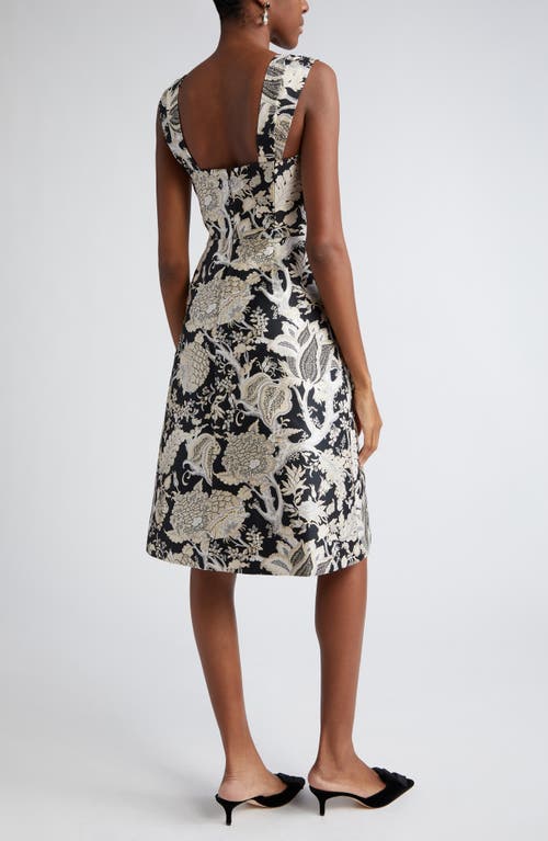 Shop Carolina Herrera Floral Jacquard Fit & Flare Midi Dress In Black/white